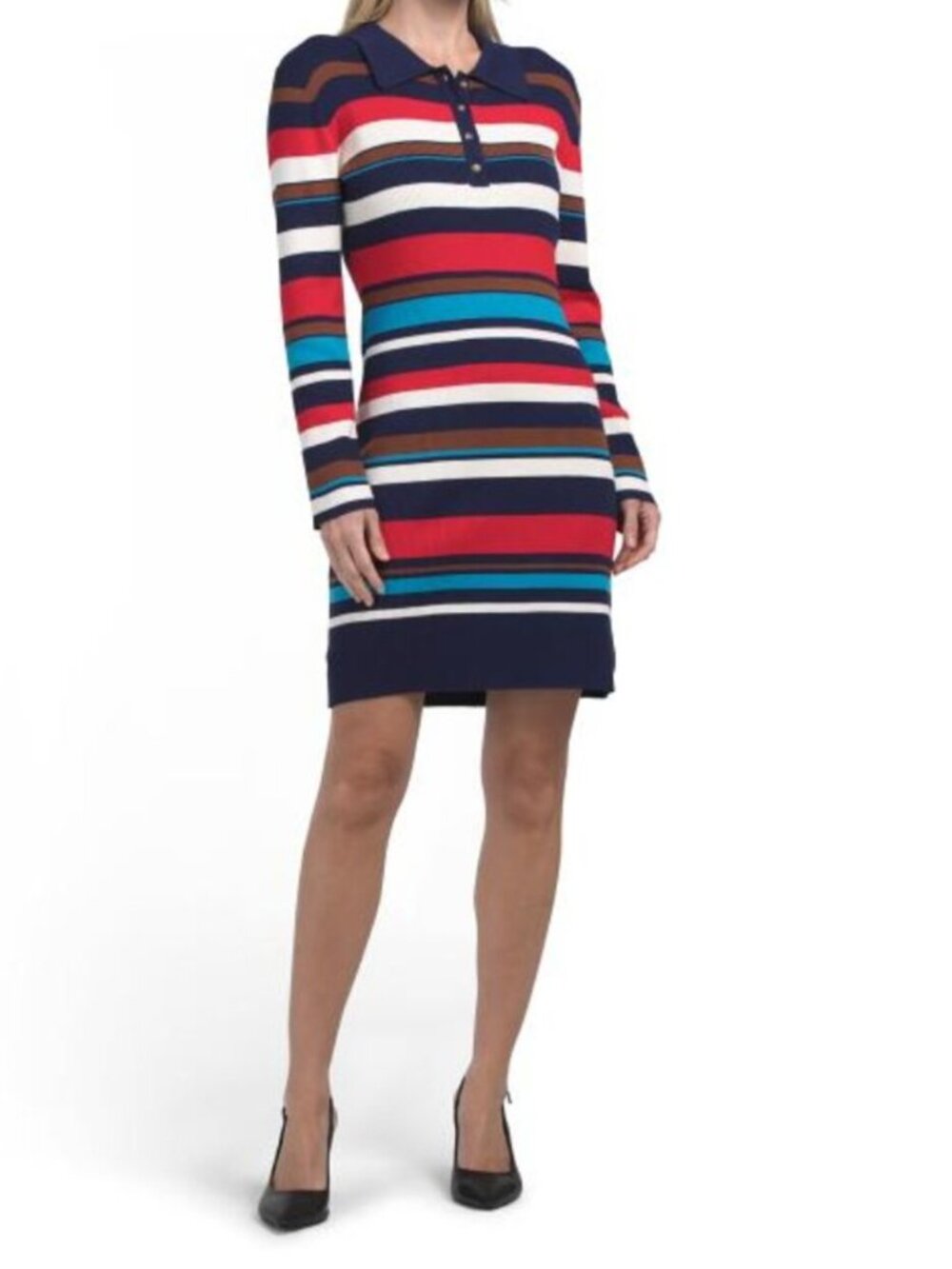 ENGLISH FACTORY Striped Three-quarter Sleeve Mini Dress